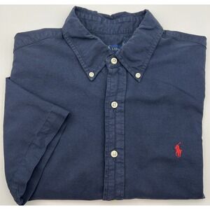 Ralph Lauren Shirt Mens L Blue Red Pony Adult Large Button-Down 100% Cotton